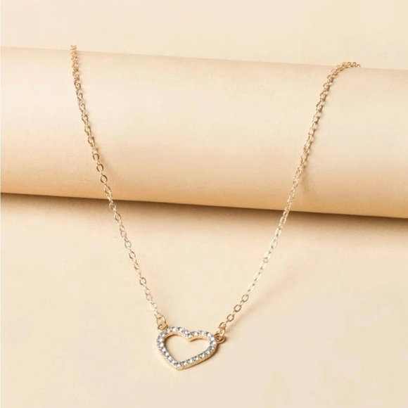 GOLD Heart Rhinestone Necklace - Picture 2 of 2